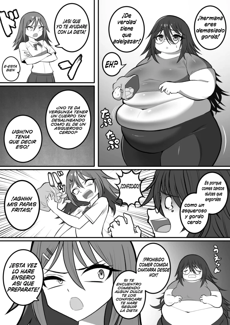 A fat older sister on a diet and a younger sister who awakens to fattening