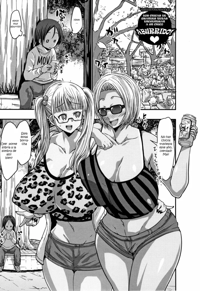 [Bu-Chan] Dekapai Gal Futari ga Himasou na Danshi o Mitsuketa! | Two Big Tit Gals Find A Bored Boy! (Kasshoku Hiwai Nyuujo) [Spanish]