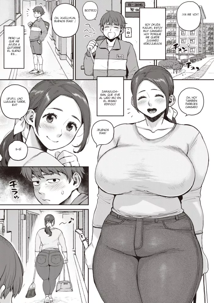 [Muronaga Chaashuu] Tonari no Otonari | Lo sonidos obsenos del vecino (Hitozuma no Uso wa Sugu Bareru) [Spanish] [Digital]