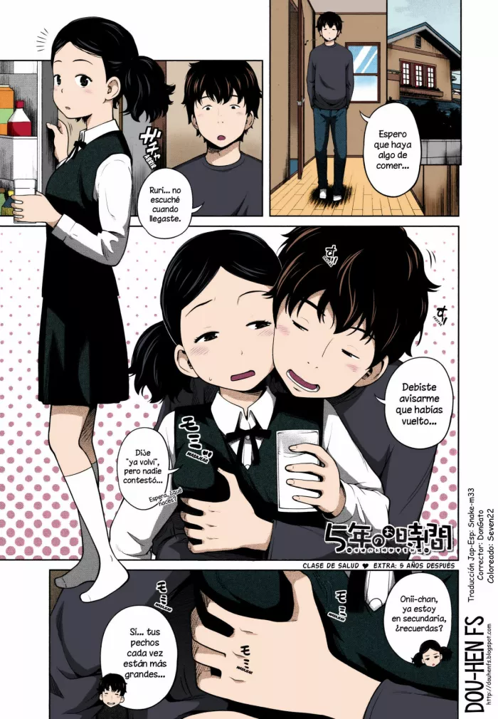 [Tsubaki Jushirou] 5nen no Ojikan -Hoken no Ojikan ♥ Bangaihen- | Clase de salud ♥ Extra: 5 años después (Aimai Diary) [Spanish] [Dou-Hen FS] (Coloreado)