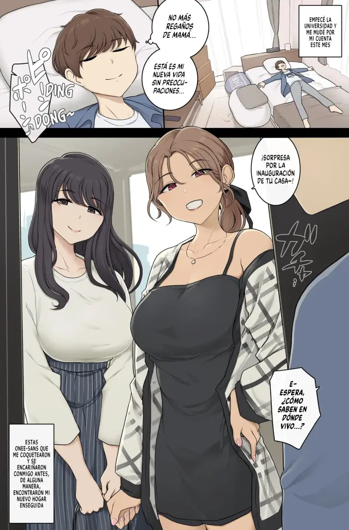 [Wakamatsu] Keitai Choushin Onee-san-tachi ni Shinkyo o Yaribeya ni Sareru Hanashi | Las Onee-sans Altas Y Tetonas Convierten Mi Nuevo Hogar En Su Habitación Sexual [Spanish]