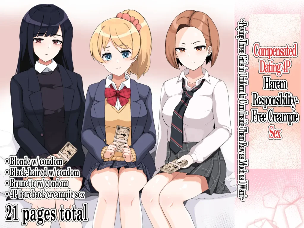 Enkou 4P Harem Musekinin Nakadashi H ~Enjoukousai de Seifuku Shoujo 3-Nin ni Nama de Nakadashi Shimakuru~ | Harem de Gyarus Prostitutas